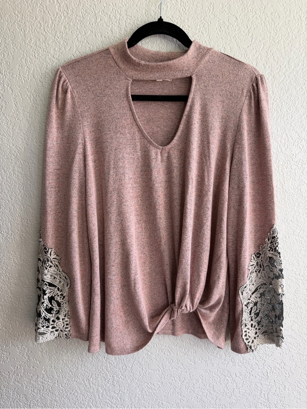 Maurices Dusty Pink Knit Top with Keyhole and Lace Cuffs